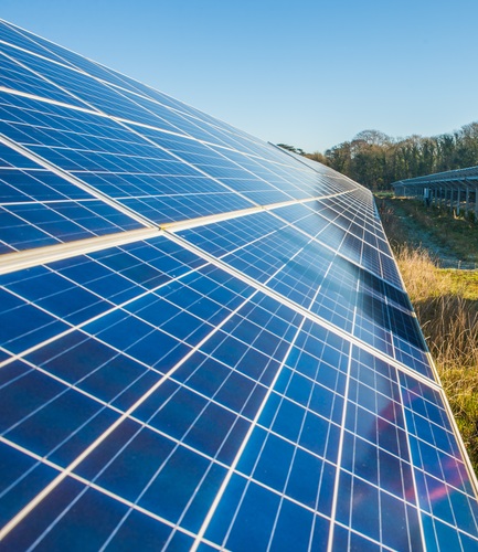 Row of panels at a solar farm