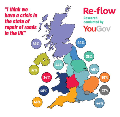 UK Map- YouGov results of 'Road Crisis'