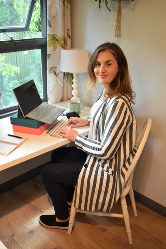 Helen Ball at her lockdown desk