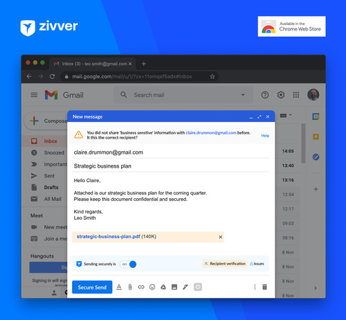 Zivver for Gmail product screenshot