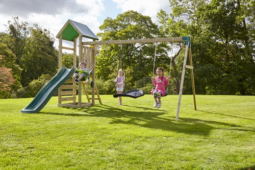 Swing, slide and climbing wall