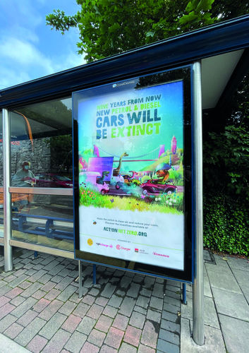 Bus shelter advertising Action Net Zero