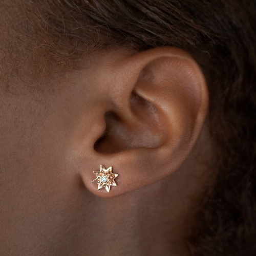 Lotus flower stud earrings in white gold