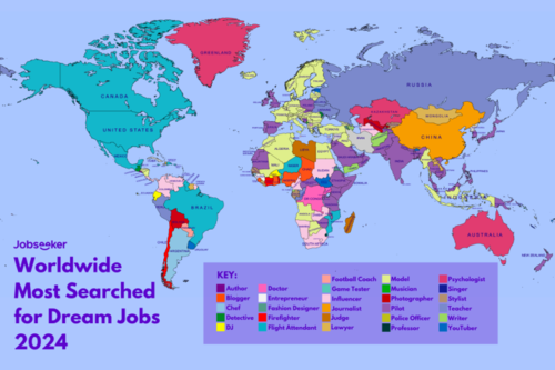 World map showing top dream jobs