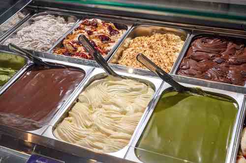 Gelato display with signature flavours