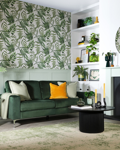 Green sofa wallpaper trend