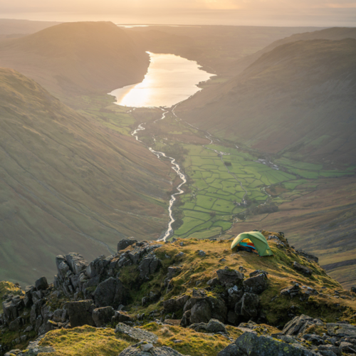 A tent overlooking the valley below