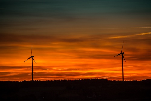 Sunset with wind turbines