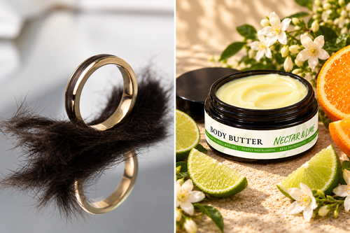 Gold pet-fur ring & beeswax body butter