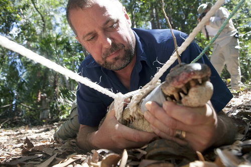 Craig Franklin and a crocodile