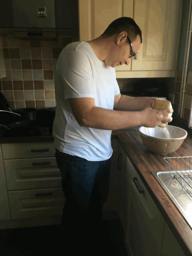 Stephen Linden-Wyatt testing his recipes