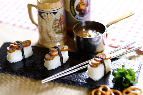 German Bratwurst Nigiri with Katsu Curry