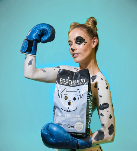 Model body-painted as dalmatian 