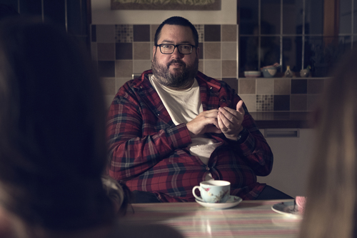 Ewen enjoying a cuppa with his victims