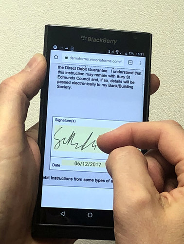 Signing direct debit form on smartphone